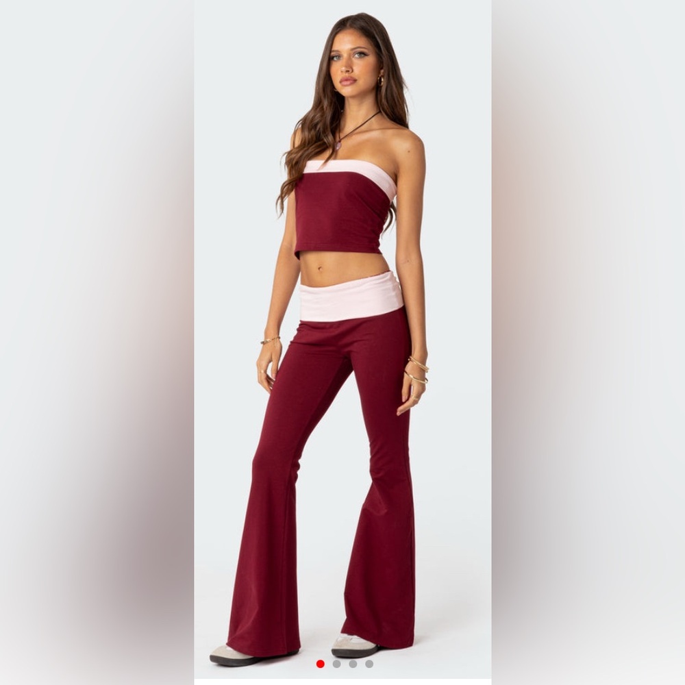 Edikted Contrast Foldover Pink and Burgundy Set